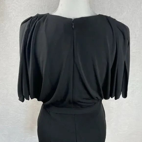 Nicole Miller Faux Wrap Maxi Dress Womens 4 Black Y2K Witchy Fairy Whimsigoth - Picture 5 of 13